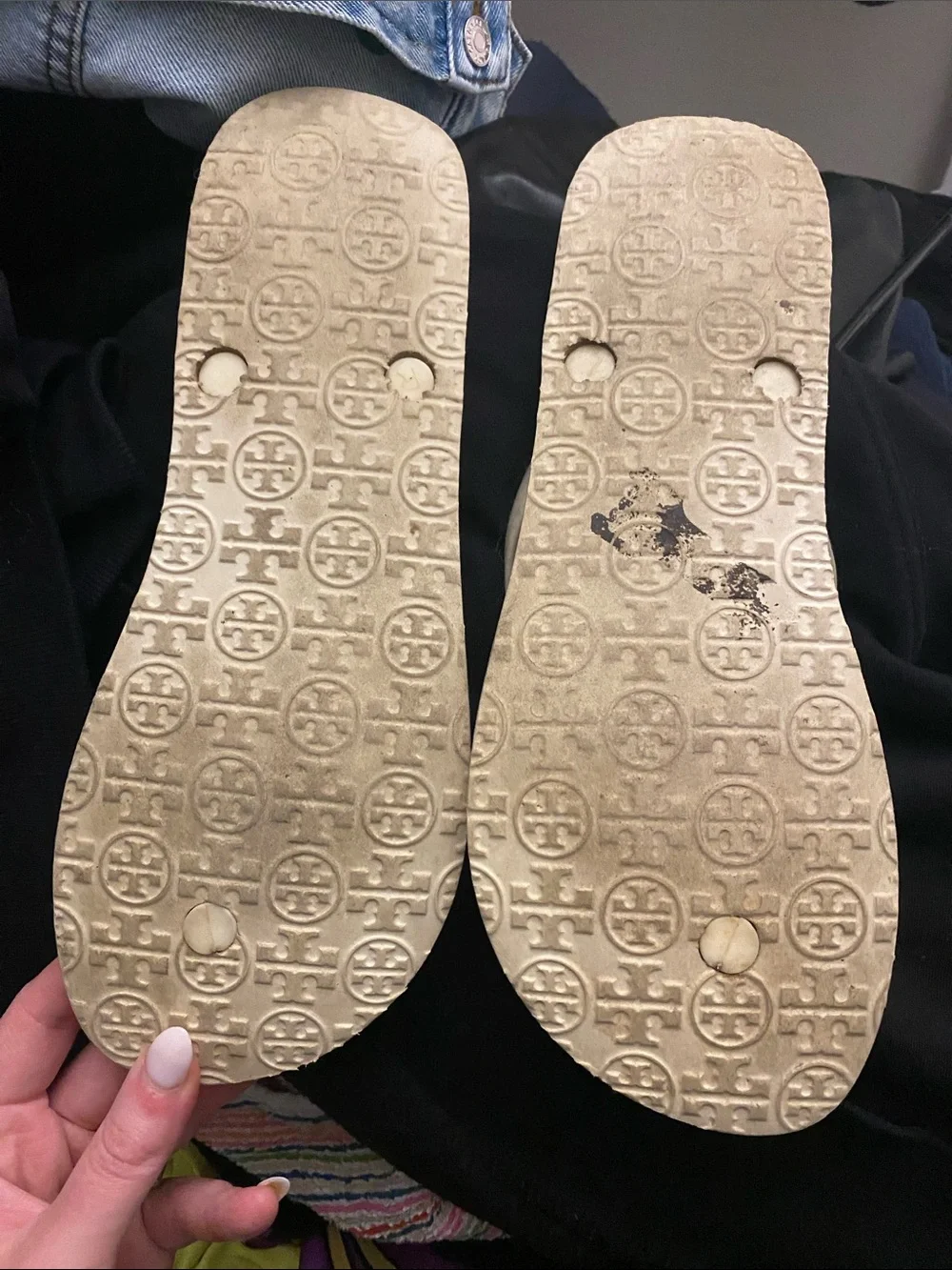 Tory Burch Light Blue Leopard-Print Flip Flop Sandals with Cream Straps